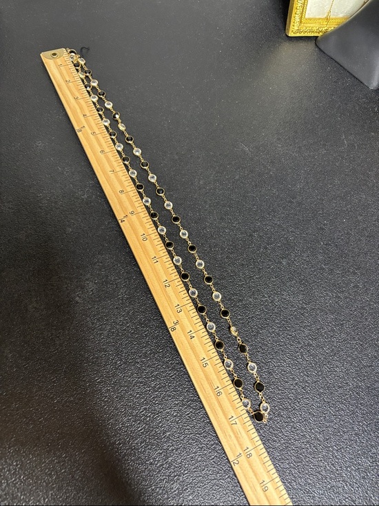 SWAROVSKI Crystal Long Necklace Clear & Black Bezel Riviere Gold Tone - Picture 7 of 8